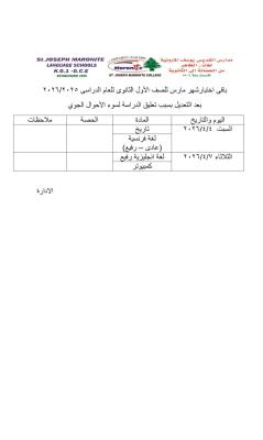 باقي اختبار شهر مارس  للصف الاول الثانوي