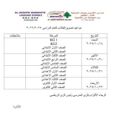 ايام التصوير لكل مرحلة